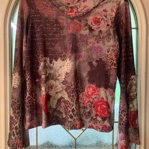 Women's PL Long Sleeve Brown Print Long Sleeve Blouse by XCIT USA